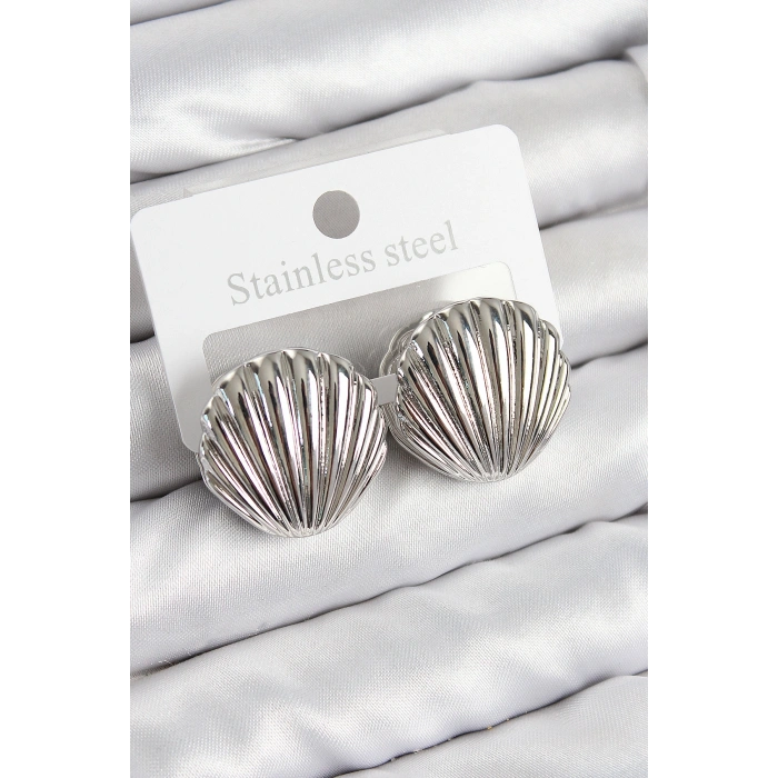 Pirinç İstiridye Model Gümüş Renk Kadın Küpe