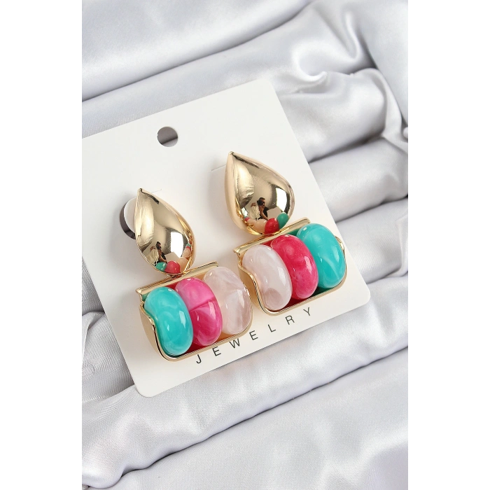 Pirinç Karışık Renk Vintage Model Kadın Küpe