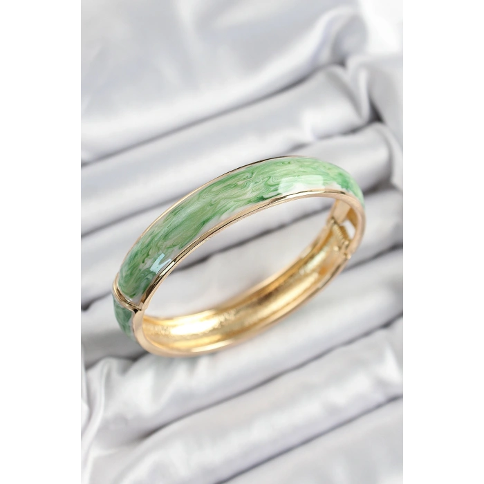 Pirinç Mavi Yeşil Mineli Mermer Desen Model Gold Renk Kadın Kelepçe