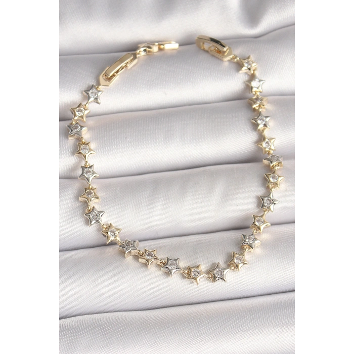 Pirinç Mix Renk Zirkon Taşlı Yıldız Model VIP Seri Kadın Bileklik