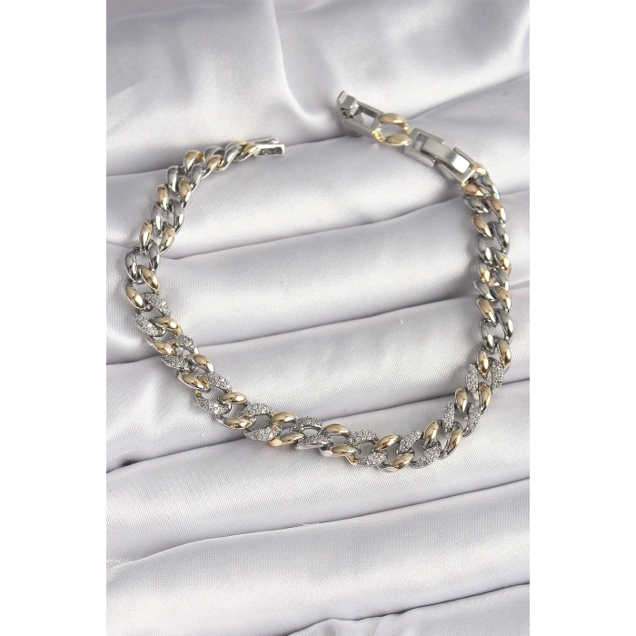 Pirinç Mix Renk Zirkon Taşlı Zincir Model VIP Seri Kadın Bileklik