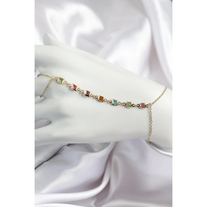 Pirinç Renkli Kare Zirkon Taşlı Y Model Gold Renk Kadın Şahmeran