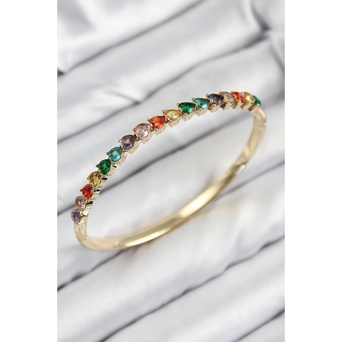 Pirinç Renkli Zirkon Taşlı Kalp Model Gold Renk Kadın Kelepçe