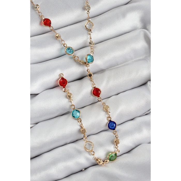 Pirinç Renkli Zirkon Taşlı Model Gold Renk Kadın Y Kolye