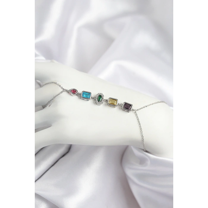 Pirinç Renkli Zirkon Taşlı Model Gümüş Renk Şahmeran