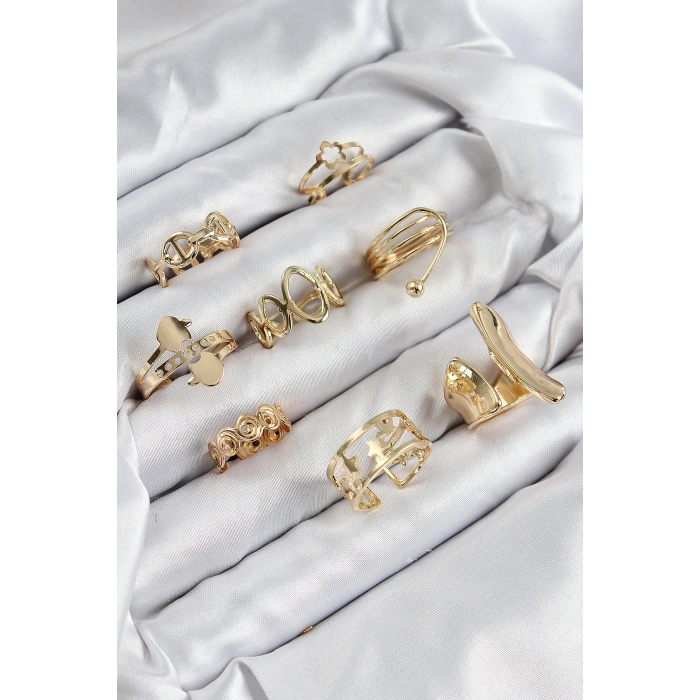 Pirinç Sarmal Ve Yıldız Model Gold Renk Kadın Yüzük Kombin Set