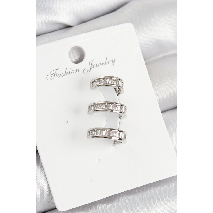 Pirinç Su Yolu Model Gümüş Renk Sağ Kıkırdak Küpe