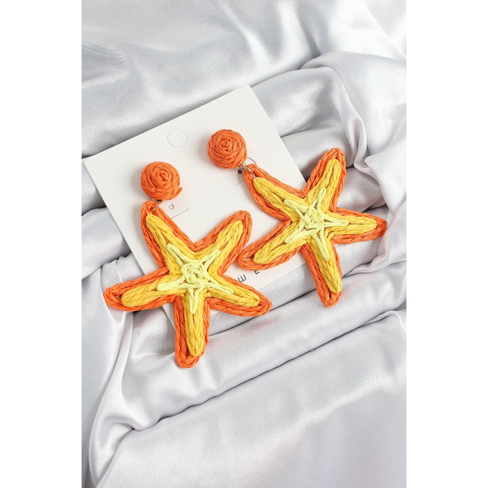 Pirinç Turuncu Deniz Yıldızı Model Gold Renk Kadın Hasır Küpe