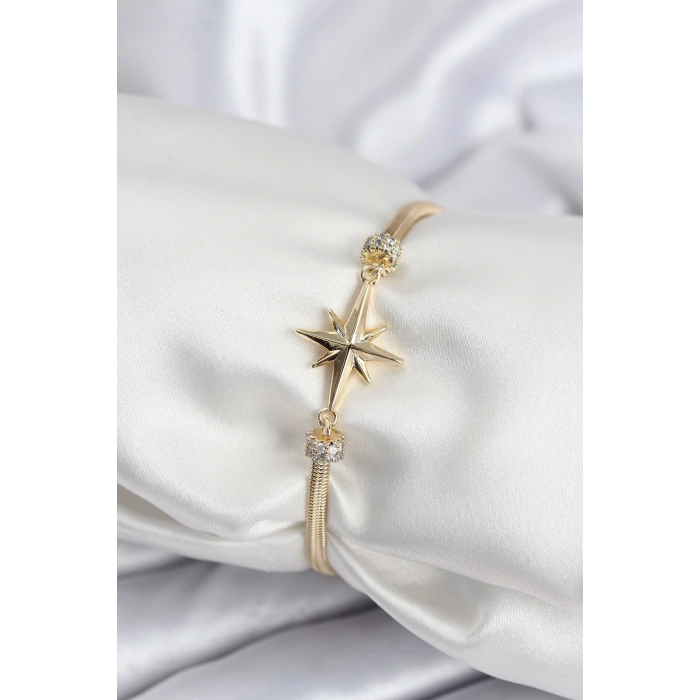 Pirinç VIP Seri Gold Renk Kutup Yıldızı Model Kadın Bileklik