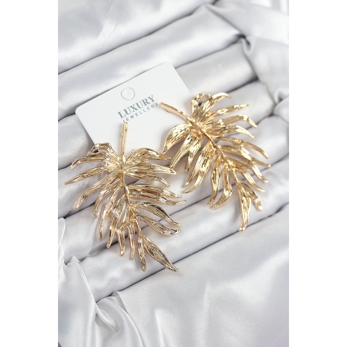 Pirinç Yaprak Model Gold Renk Kadın Küpe