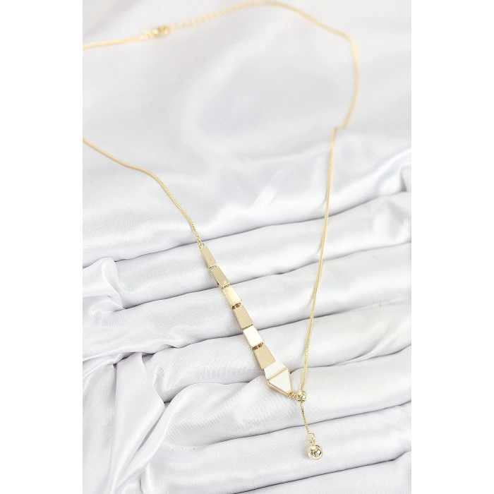 Pirinç Yılan Model Gold Renk Asansörlü Kadın Kolye