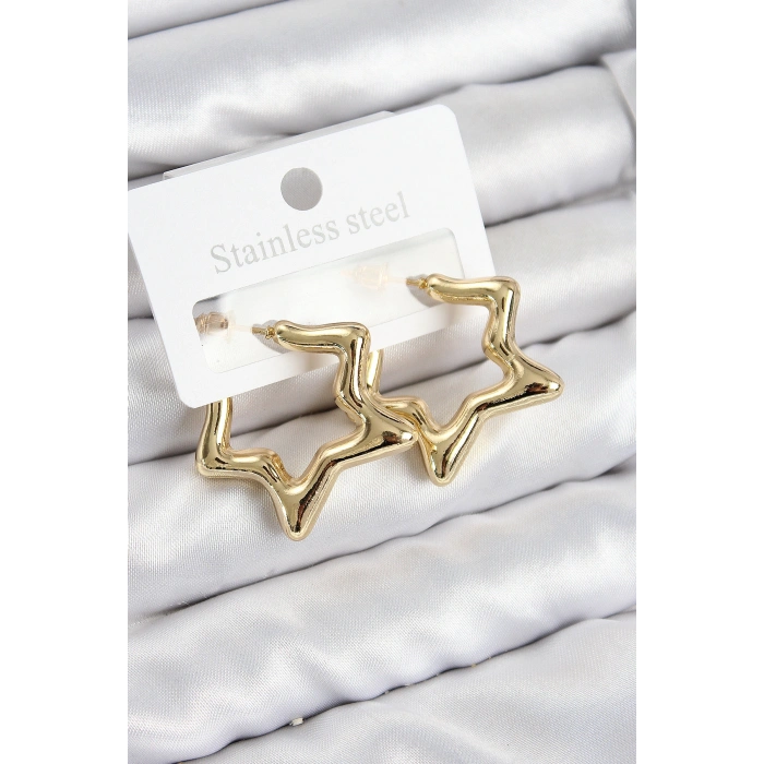 Pirinç Yıldız Model Gold Renk Kadın Küpe