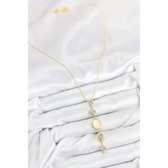 Pirinç Zincir Sarı Gold Renk Zirkon Taşlı Y Kolye