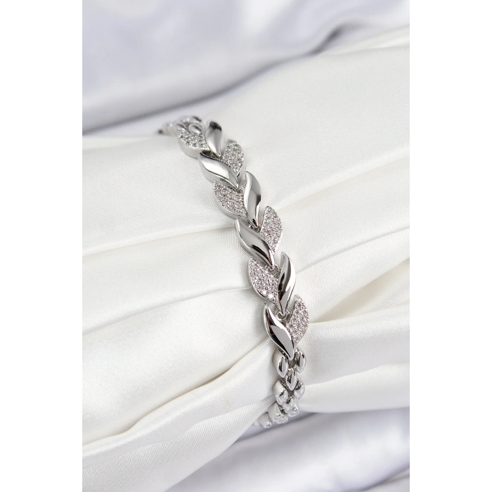 Pirinç Zirkon Taşlı Balık Kuyruğu Model Gümüş Renk Kadın Bileklik
