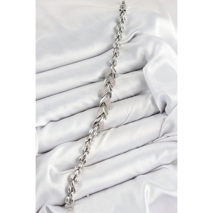 Pirinç Zirkon Taşlı Balık Kuyruğu Model Gümüş Renk Kadın Bileklik