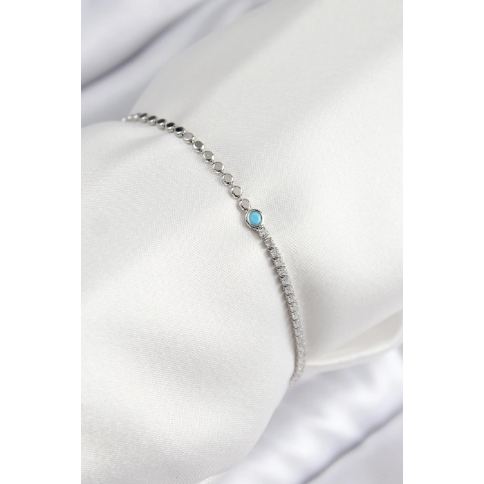 Pirinç Zirkon Taşlı Boncuk Model Ezme Zincir Gümüş Renk Kadın Bileklik