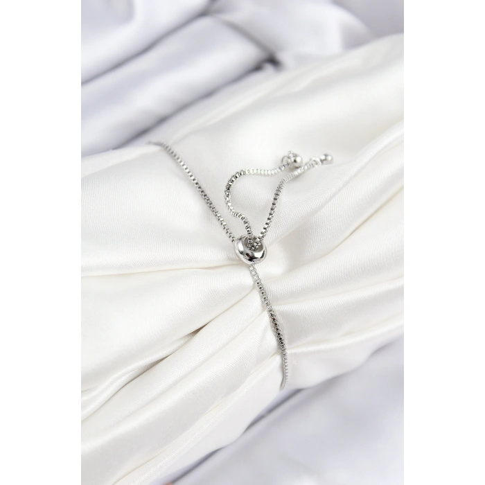 Pirinç Zirkon Taşlı Damla Model Gümüş Renk Asansörlü Kadın Bileklik