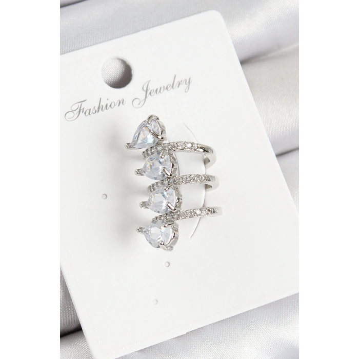 Pirinç Zirkon Taşlı Damla Model Gümüş Renk Sağ Kıkırdak Küpe