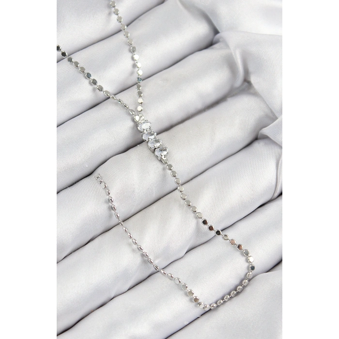 Pirinç Zirkon Taşlı Ezme Zincirli Model Gümüş Renk Y Kolye