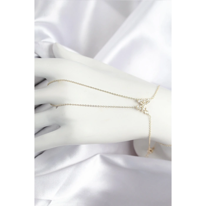 Pirinç Zirkon Taşlı Kelebek Model Gold Renk Şahmeran