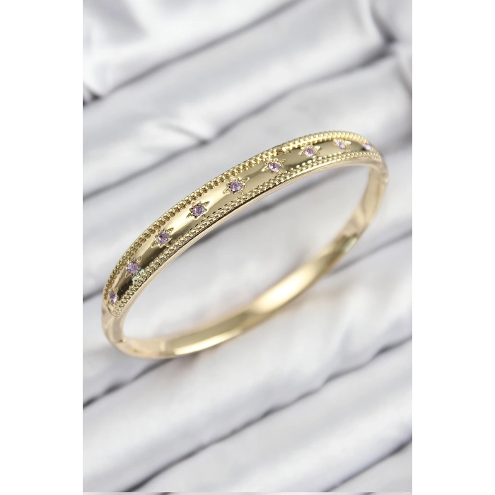 Pirinç Zirkon Taşlı Kutup Yıldızı Model Gold Renk Kadın Kelepçe