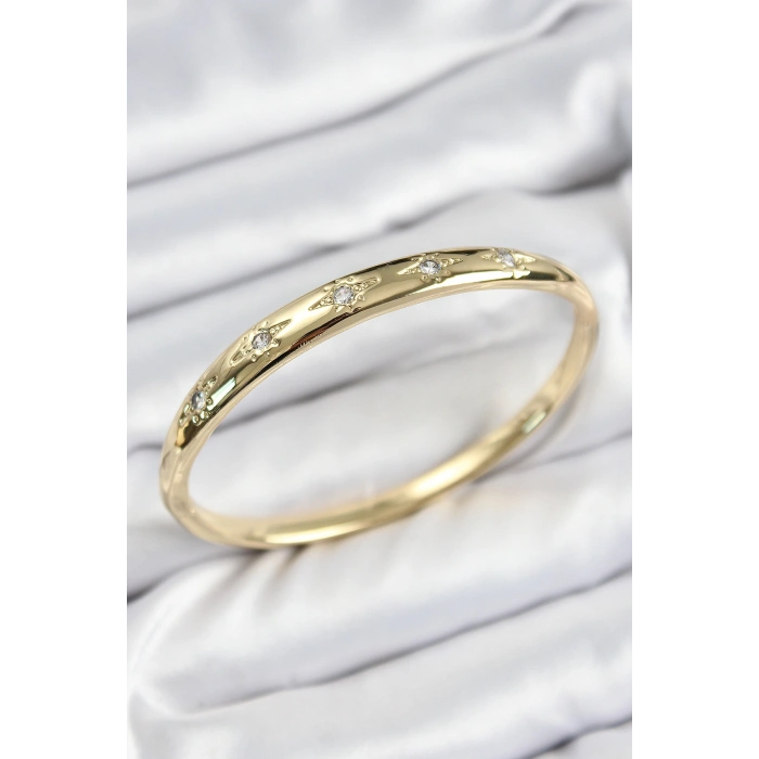 Pirinç Zirkon Taşlı Kutup Yıldızı Model Gold Renk Kadın Kelepçe