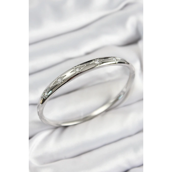 Pirinç Zirkon Taşlı Kutup Yıldızı Model Gümüş Renk Kadın Kelepçe