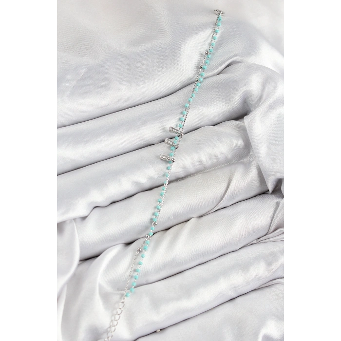 Pirinç Zirkon Taşlı Mavi Boncuklu Model Gümüş Renk Kadın Bileklik