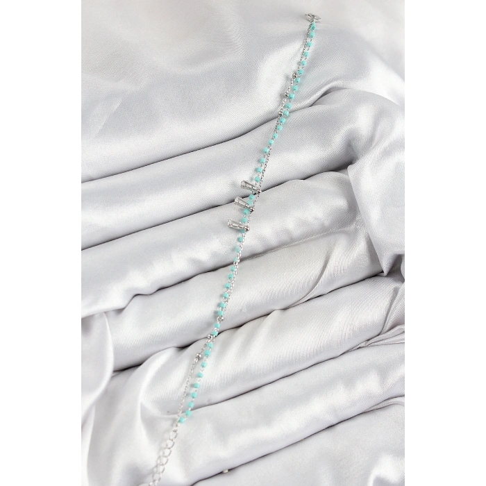 Pirinç Zirkon Taşlı Mavi Boncuklu Model Gümüş Renk Kadın Bileklik