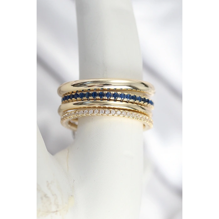 Pirinç Zirkon Taşlı Mix Renk 3Lü Kadın Yüzük