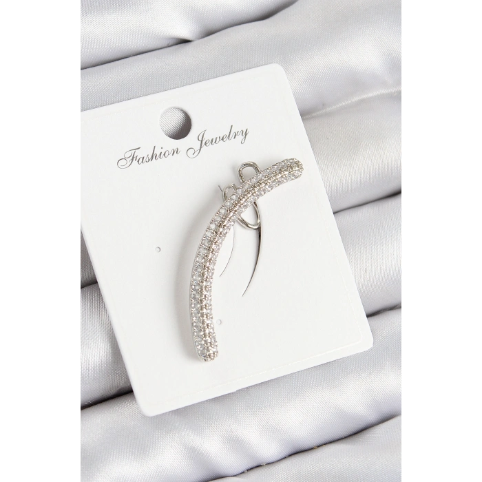 Pirinç Zirkon Taşlı Model Gümüş Renk Sağ Kıkırdak Küpe