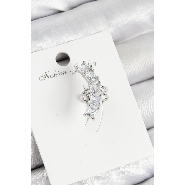 Pirinç Zirkon Taşlı Model Gümüş Renk Sağ Kıkırdak Küpe