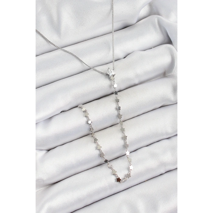 Pirinç Zirkon Taşlı Yıldız Figürlü Y Model Gümüş Renk Kadın Kolye