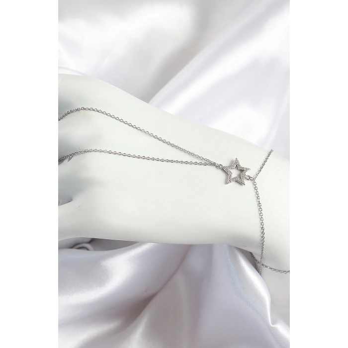 Pirinç Zirkon Taşlı Yıldız Model Gümüş Renk Kadın Şahmeran