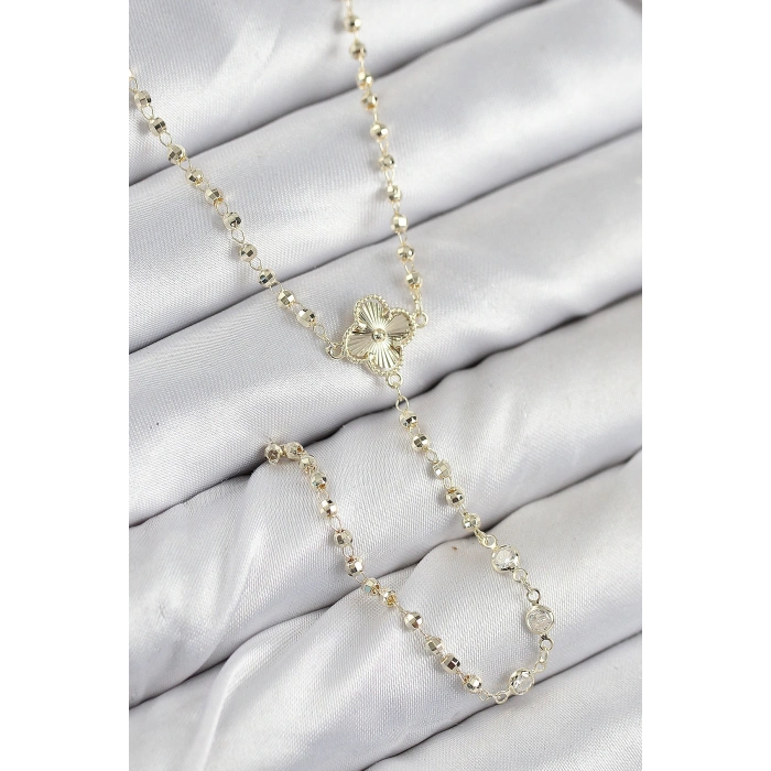 Pirinç Zirkon Taşlı Yonca Model Gold Renk Kadın Y Kolye