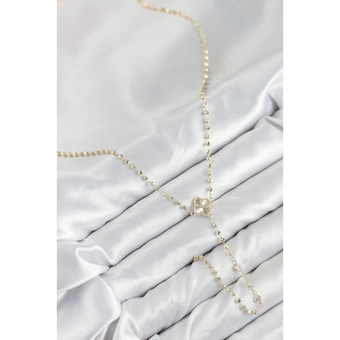 Pirinç Zirkon Taşlı Yonca Model Gold Renk Kadın Y Kolye