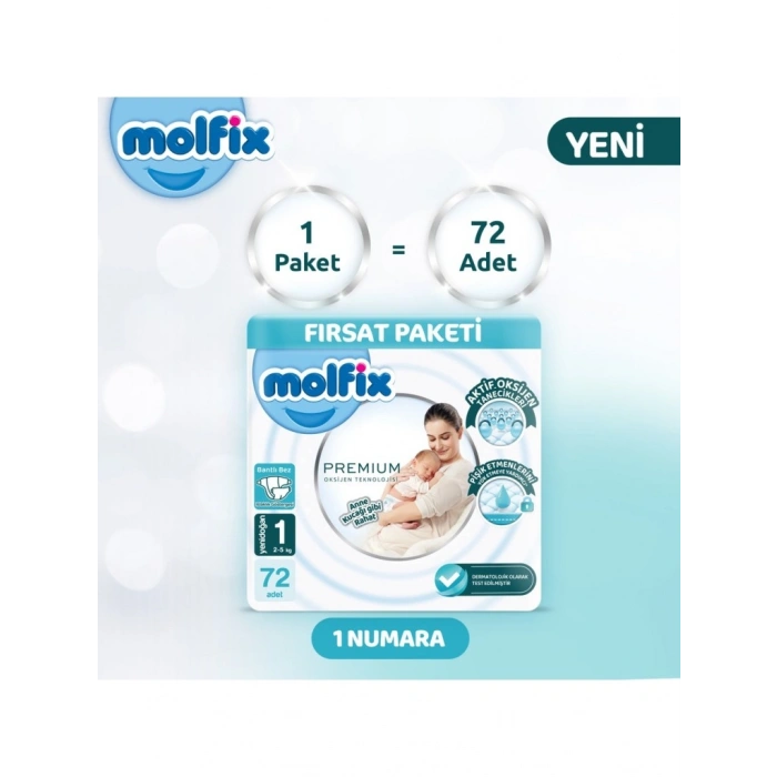 Premium Bebek Bezi Fırsat Paketi 1 Beden 2-5 Kg 72 Adet