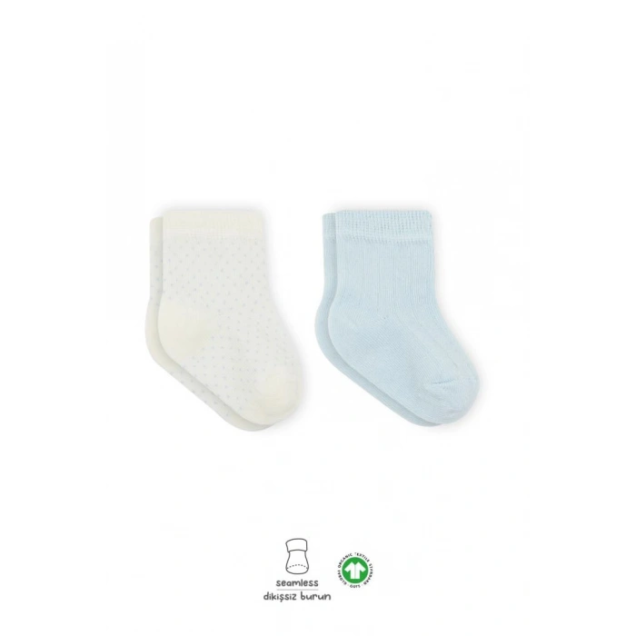 Puan Derby Penye Soket Çorap 2Li BS10103 Mavi Ekru