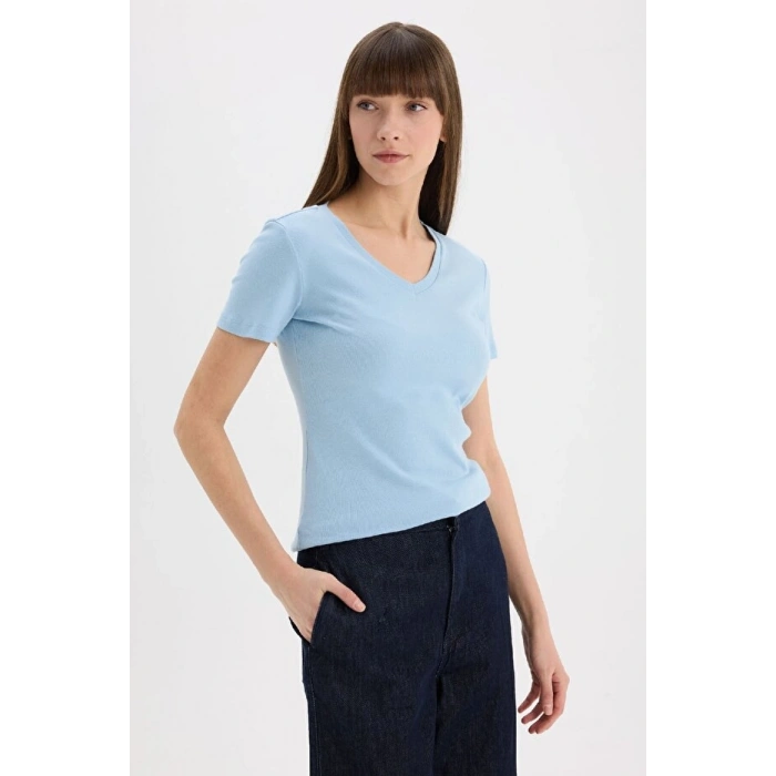 Regular Fit Bisiklet Yaka Basic Düz Premium Kısa Kollu Tişört