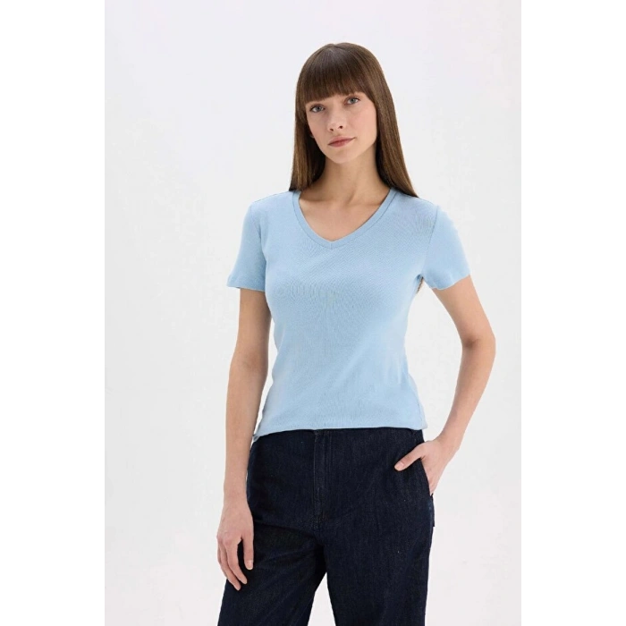 Regular Fit Bisiklet Yaka Basic Düz Premium Kısa Kollu Tişört