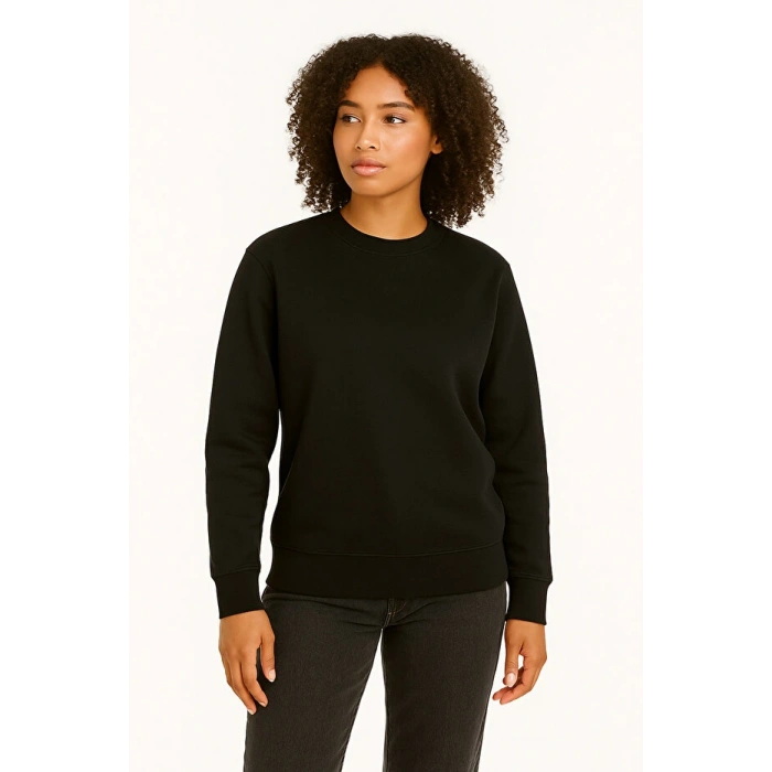 Regular Fit Bisiklet Yaka Kalın Basic Düz Sweatshirt