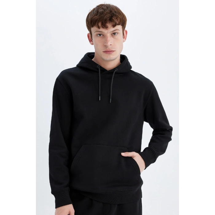 Regular Fit Kapüşonlu Kanguru Cepli Içi Yumuşak Tüylü Basic Düz Sweatshirt X8283az24au