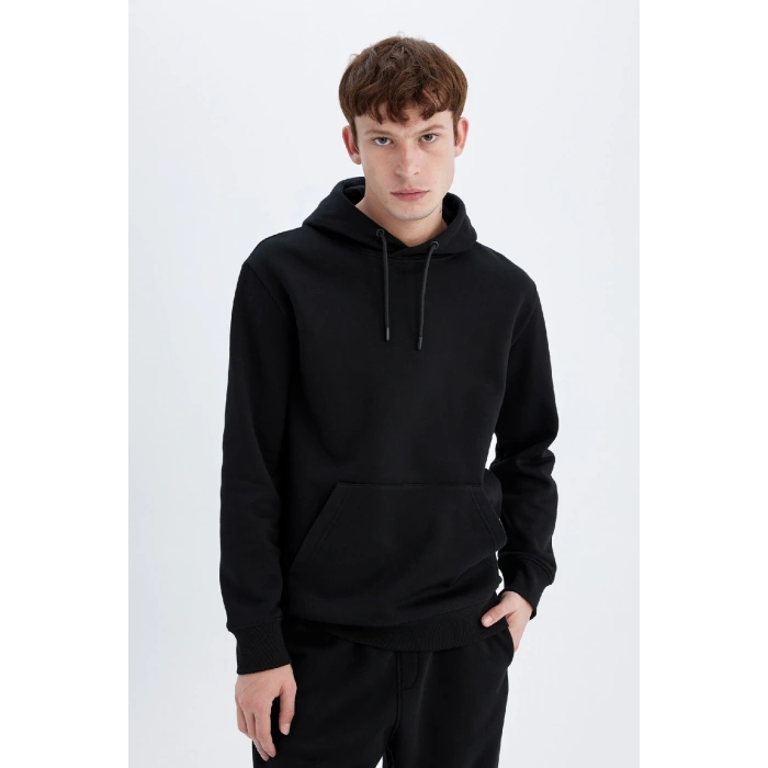 Regular Fit Kapüşonlu Kanguru Cepli Içi Yumuşak Tüylü Basic Düz Sweatshirt X8283az24au