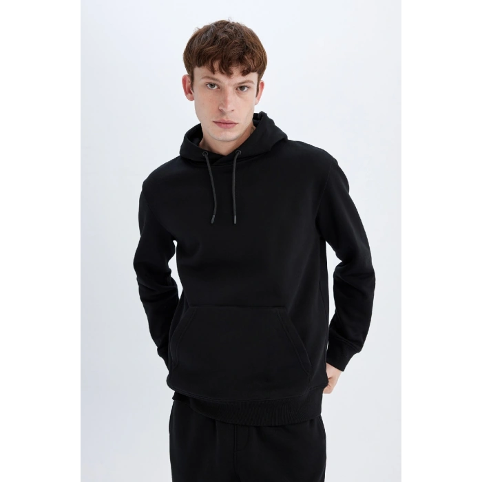 Regular Fit Kapüşonlu Kanguru Cepli Içi Yumuşak Tüylü Basic Düz Sweatshirt X8283az24au