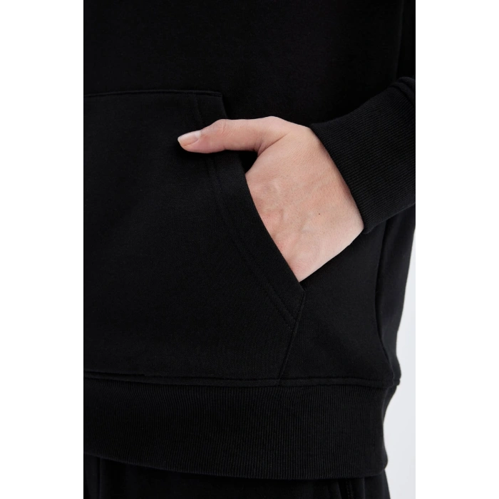 Regular Fit Kapüşonlu Kanguru Cepli Içi Yumuşak Tüylü Basic Düz Sweatshirt X8283az24au