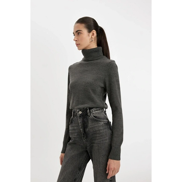 Regular Fit Yumuşak Dokulu Balıkçı Yaka Basic Düz Triko Kazak