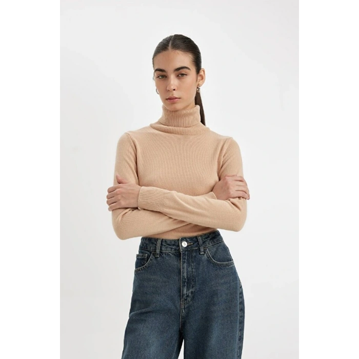 Regular Fit Yumuşak Dokulu Balıkçı Yaka Basic Düz Triko Kazak