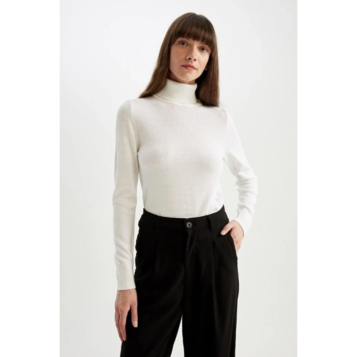 Regular Fit Yumuşak Dokulu Balıkçı Yaka Basic Düz Triko Kazak