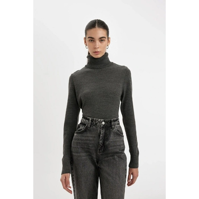 Regular Fit Yumuşak Dokulu Balıkçı Yaka Basic Düz Triko Kazak