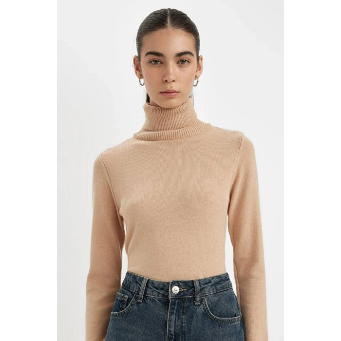 Regular Fit Yumuşak Dokulu Balıkçı Yaka Basic Düz Triko Kazak